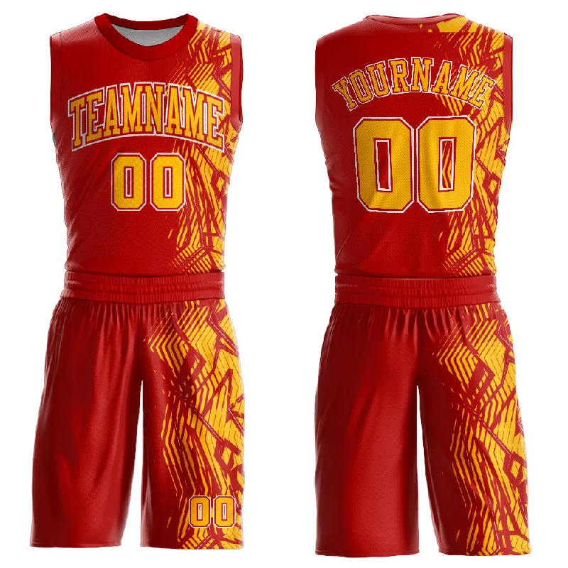 Basketball Jersey for School Sports-Custom Red Gold-White Round Neck Sublimation Basketball Suit Jersey