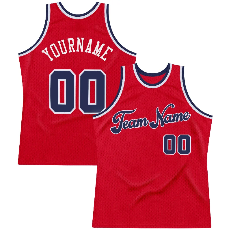 Basketball Jersey with Embroidery Options-Custom Red Navy-White Authentic Throwback Basketball Jersey