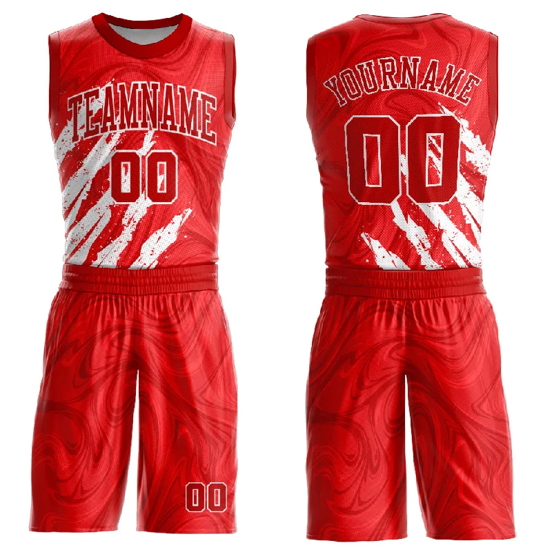 Basketball Jersey for Fan Support-Custom Red White Round Neck Sublimation Basketball Suit Jersey