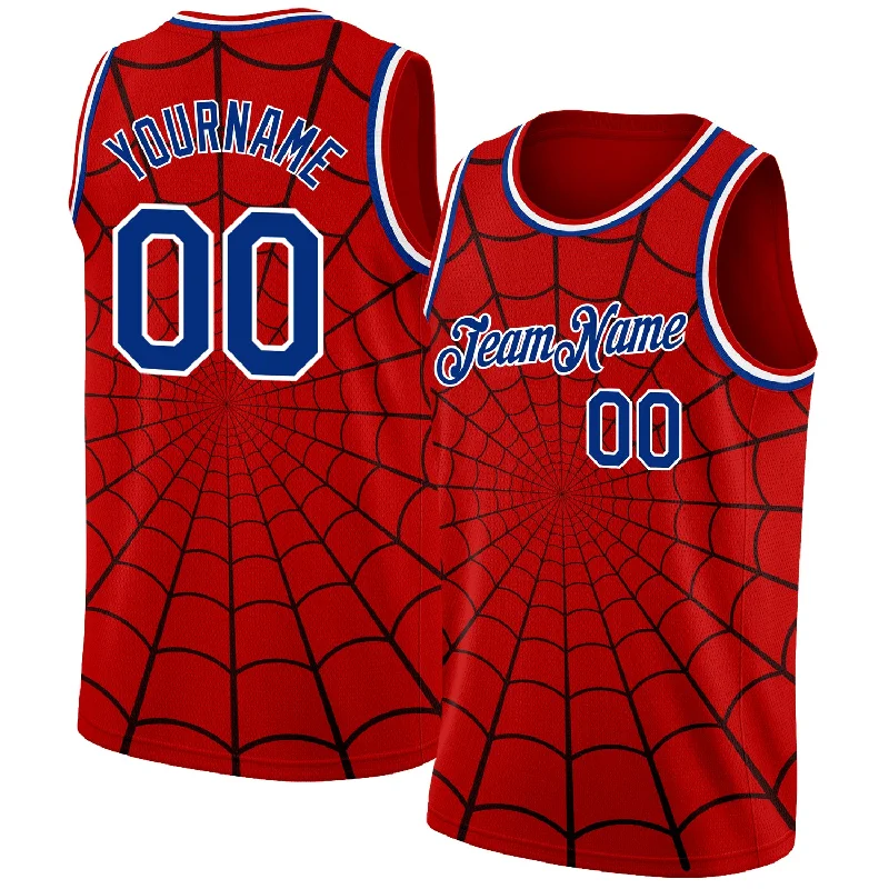 Basketball Jersey with Custom Team Designs-Custom Red Royal-White 3D Pattern Design Spider Web Authentic Basketball Jersey