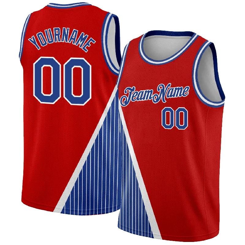 Basketball Jersey for Corporate Events-Custom Red Royal-White Triangle Pinstripes Authentic City Edition Basketball Jersey