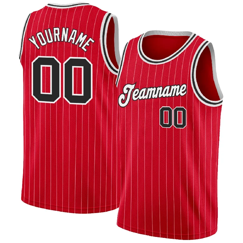 High-End Basketball Jersey-Custom Red White Pinstripe Black-White Authentic Basketball Jersey