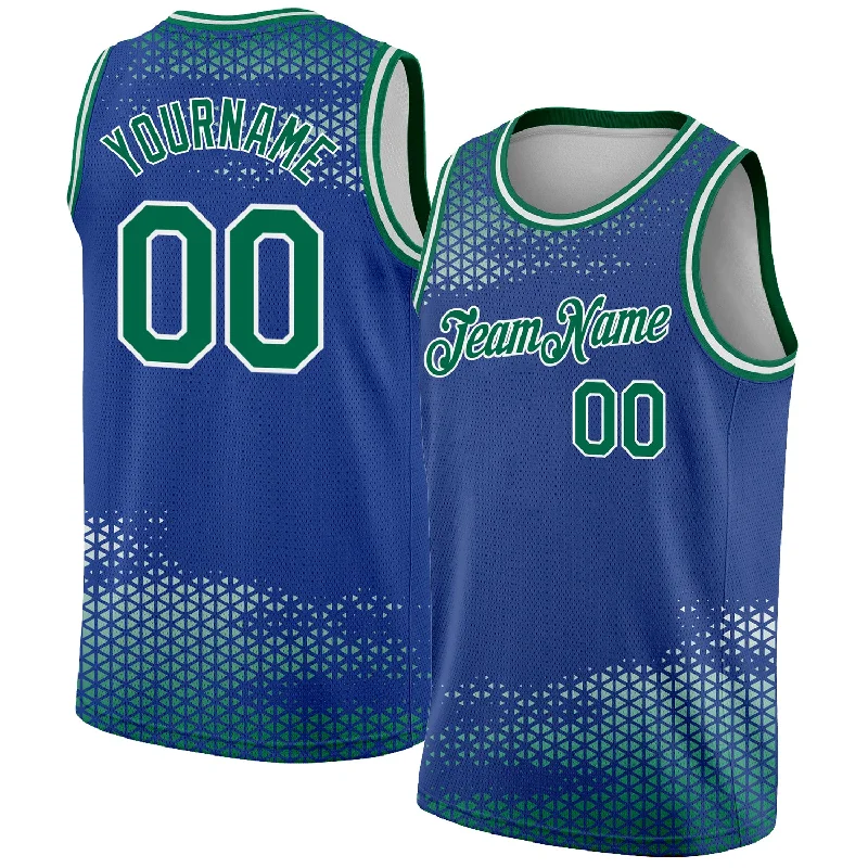 Basketball Jersey with Eye-catching Design-Custom Royal Kelly Green-White Triangle Shapes Authentic City Edition Basketball Jersey