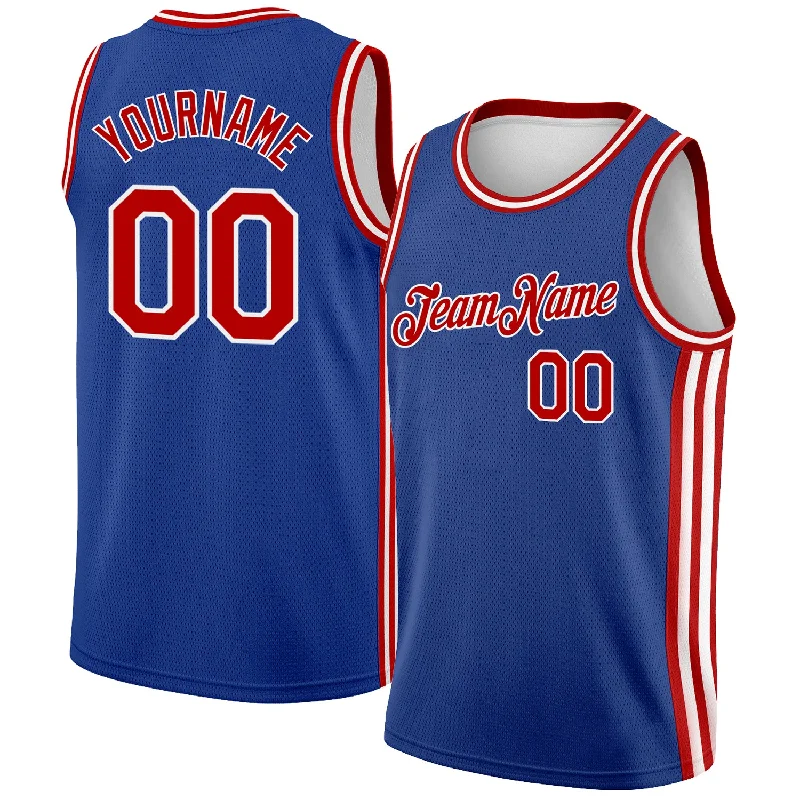 Personalized Basketball Jersey for Kids-Custom Royal Red-White Side Stripes Authentic City Edition Basketball Jersey