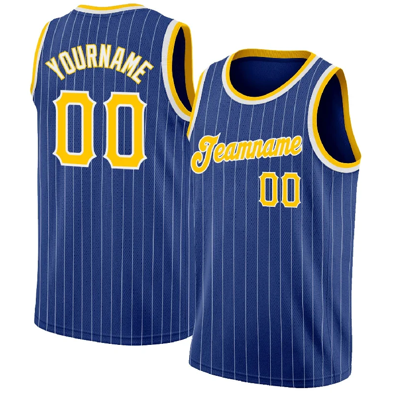 NBA Basketball Jersey-Custom Royal White Pinstripe Gold-White Authentic Basketball Jersey