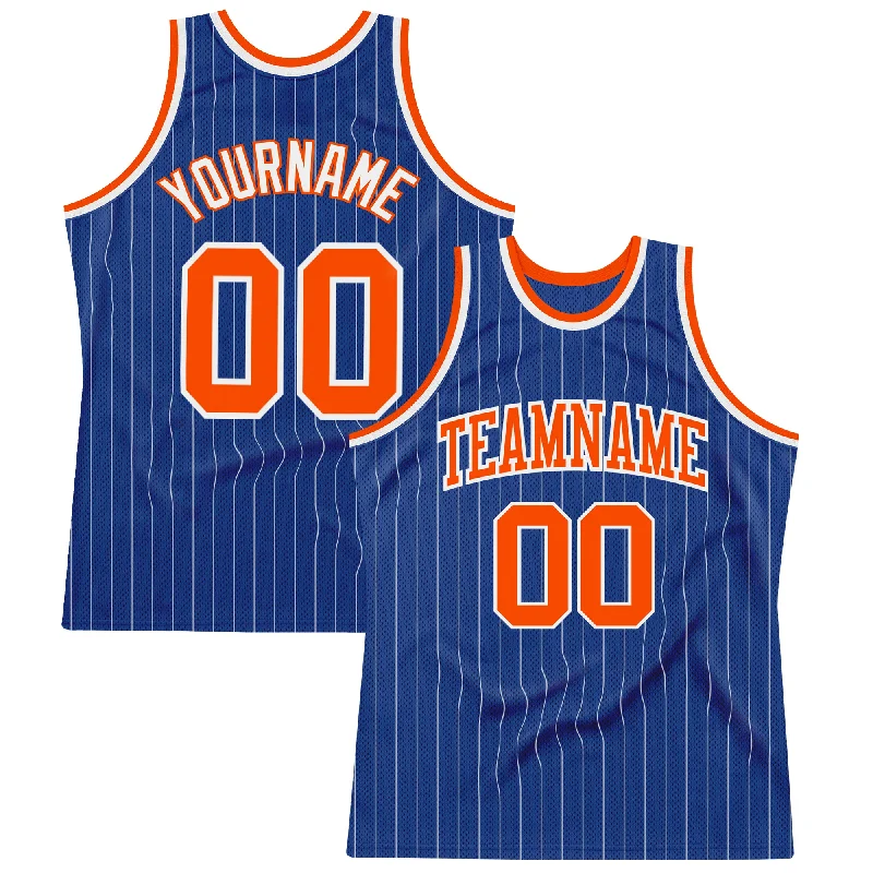 Basketball Jersey for Local League-Custom Royal White Pinstripe Orange-White Authentic Basketball Jersey