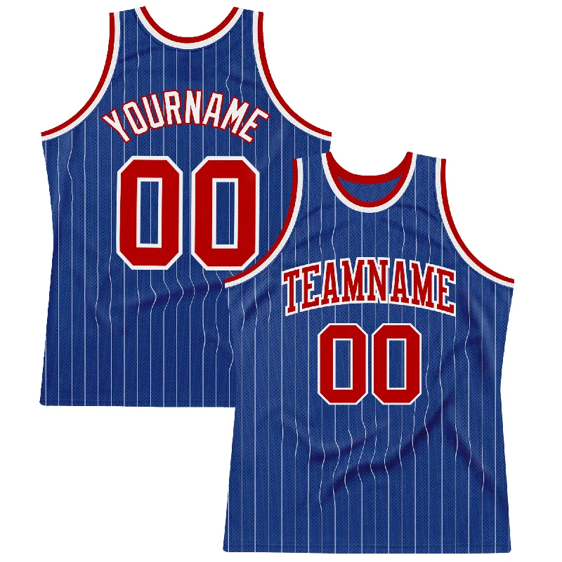 Basketball Jersey with Soft Touch Fabric-Custom Royal White Pinstripe Red-White Authentic Basketball Jersey