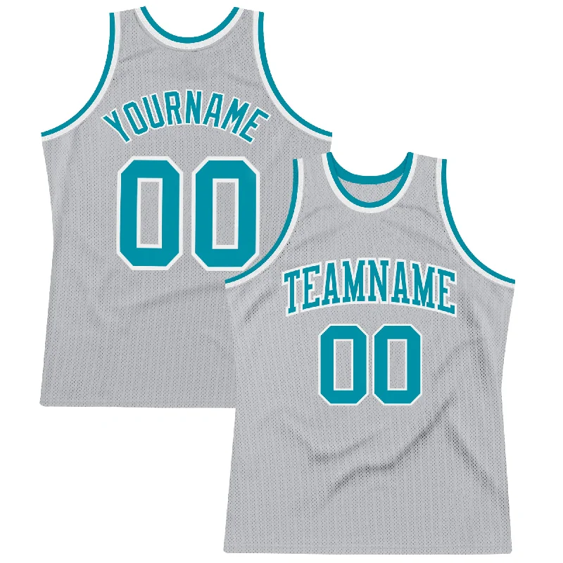 Personalized Basketball Jersey for Women-Custom Gray Teal-White Authentic Throwback Basketball Jersey