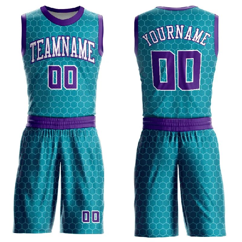 Basketball Jersey for Team Spirit-Custom Teal Purple-White Round Neck Sublimation Basketball Suit Jersey