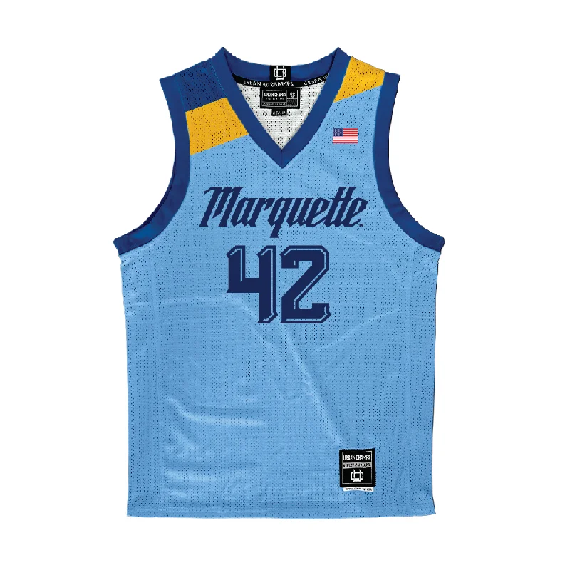 Basketball Jersey with Name Embroidery-Championship Blue Marquette Men's Basketball Jersey  - Luke Jacobson