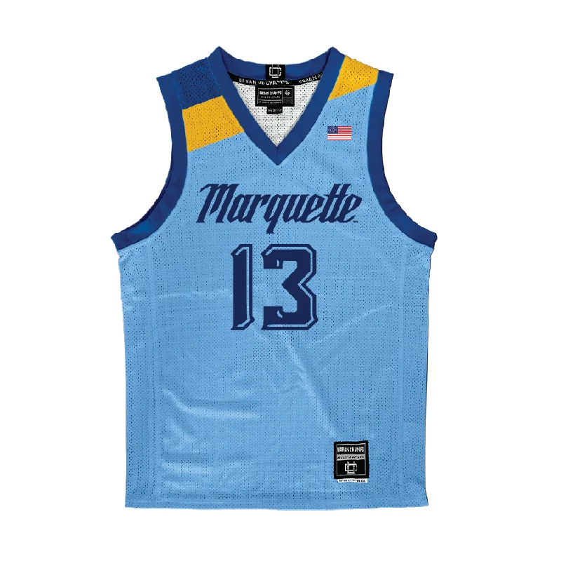 Basketball Jersey with Numbered Sleeves-Championship Blue Marquette Men's Basketball Jersey  - Royce Parham