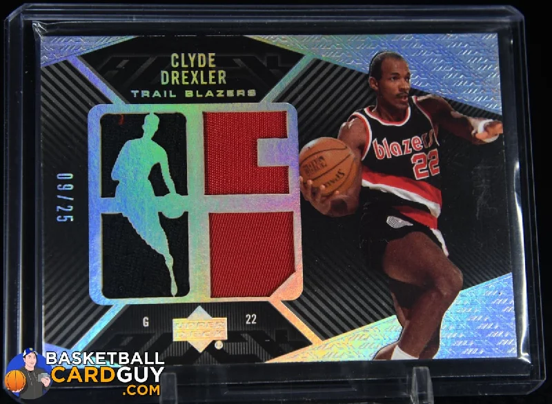 Basketball Jersey with Team Number-Clyde Drexler 2007-08 UD Black NBA Logo Jersey Quad #/25