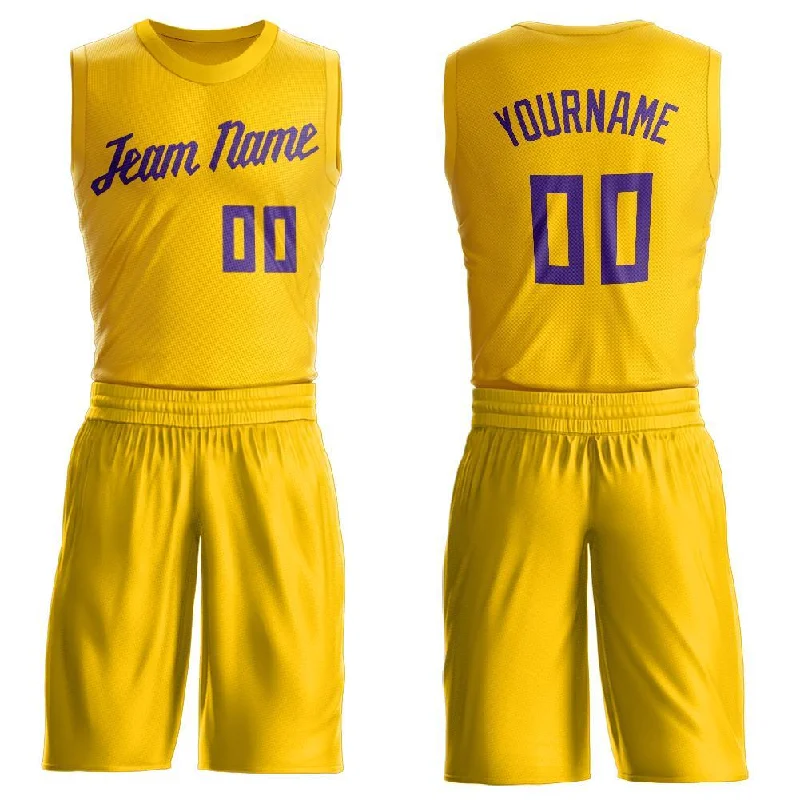 Custom Basketball Jersey for Fans-Custom Gold Purple Round Neck Suit Basketball Jersey