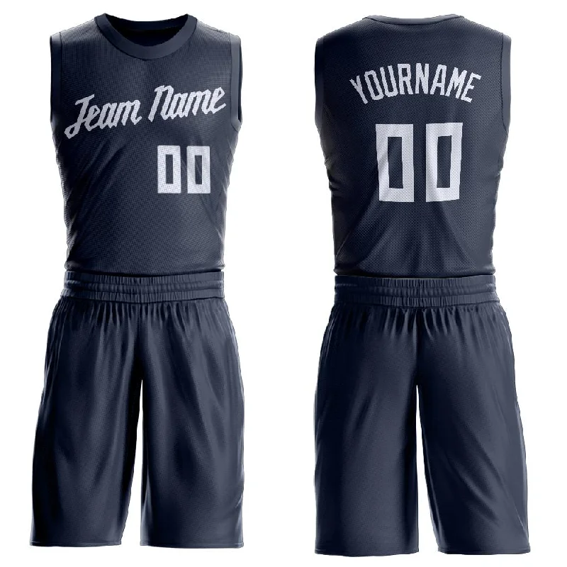 Basketball Jersey for Away Uniforms-Custom Navy White Round Neck Suit Basketball Jersey