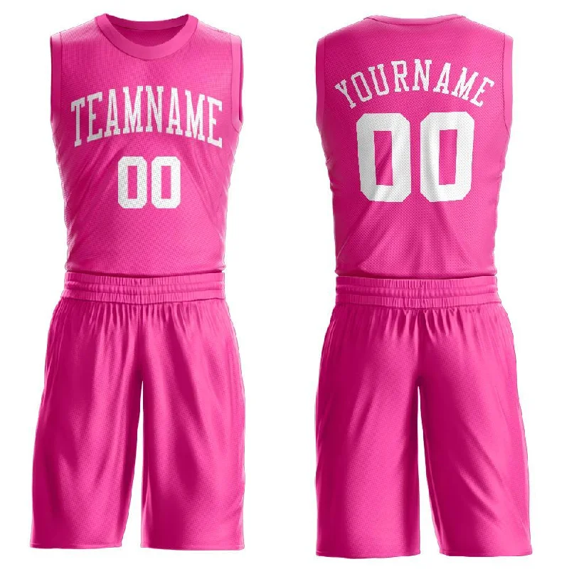 Basketball Jersey with Bold Graphics-Custom Pink White Round Neck Suit Basketball Jersey