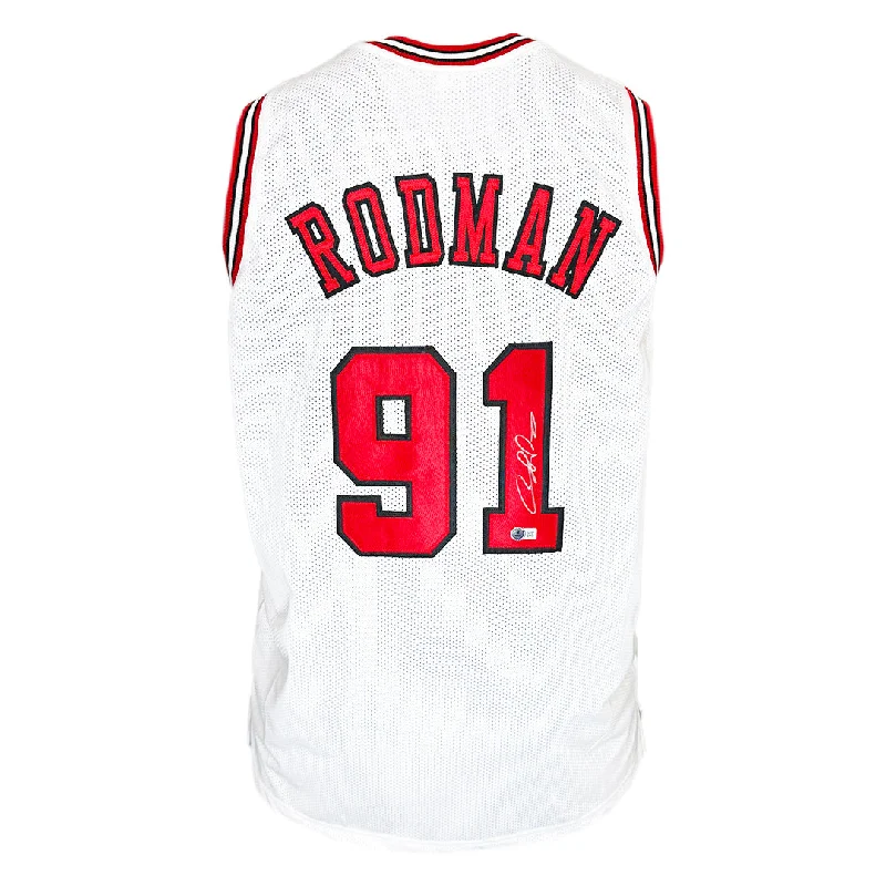 Basketball Jersey with Special Patches-Dennis Rodman Signed Chicago White Basketball Jersey Silver Ink (Beckett)