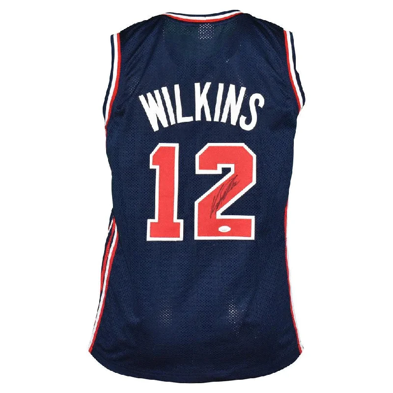 Basketball Jersey for Special Gifts-Dominique Wilkins Signed USA Olympic Pro Blue Basketball Jersey (JSA)