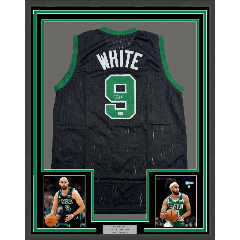 High School Basketball Jersey-Framed Autographed/Signed Derrick White 35x39 Black Basketball Jersey BAS COA