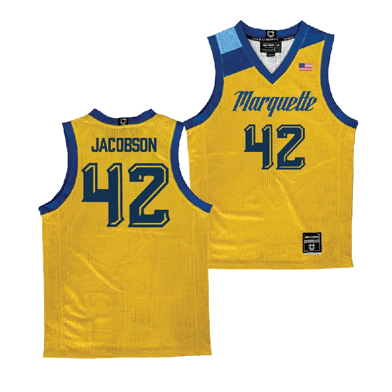 Basketball Jersey with Embellished Logos-Gold Marquette Men's Basketball Jersey  - Luke Jacobson