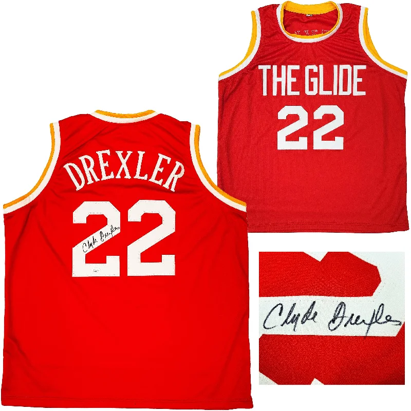 Basketball Jersey with Custom Team Designs-Houston Rockets Clyde Drexler Autographed Red Jersey The Glide JSA Stock #202351