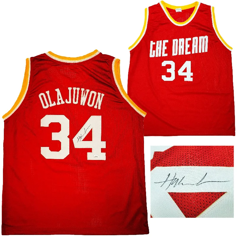 Basketball Jersey for Kids-Houston Rockets Hakeem Olajuwon Autographed Red Jersey The Dream JSA Stock #202338