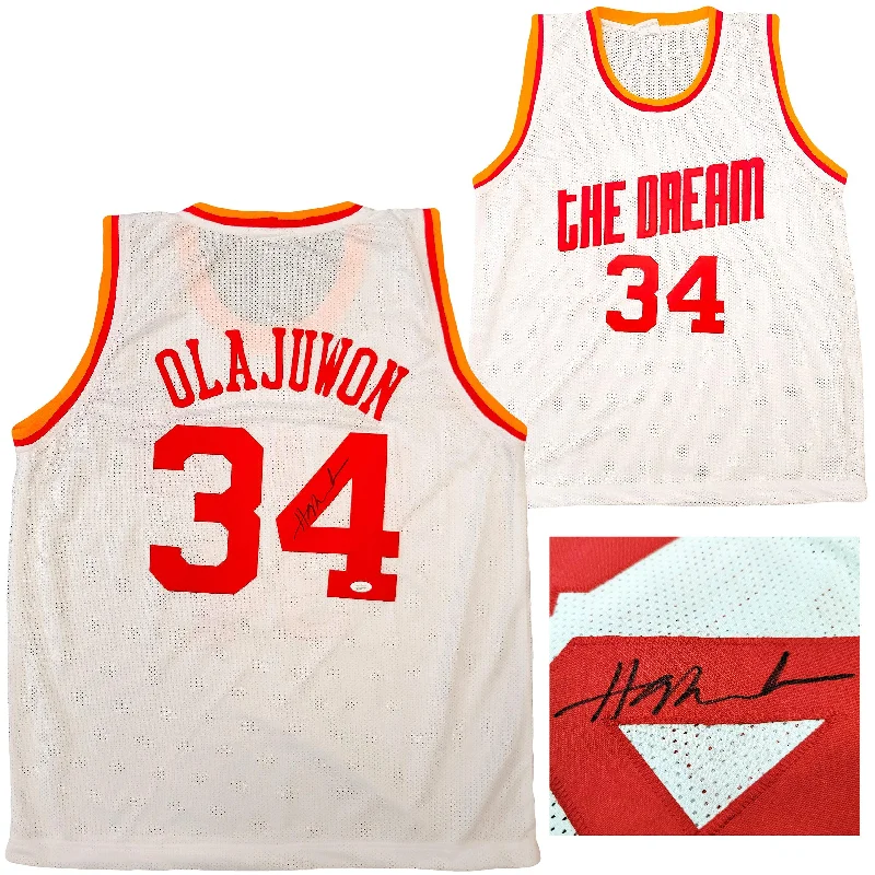 Basketball Jersey for Sale-Houston Rockets Hakeem Olajuwon Autographed White Jersey The Dream JSA Stock #202339