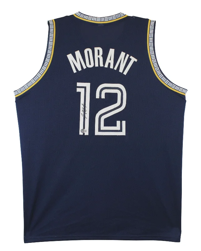 Basketball Jersey for Basketball Fans-Ja Morant Authentic Signed Navy Pro Style Jersey Autographed BAS