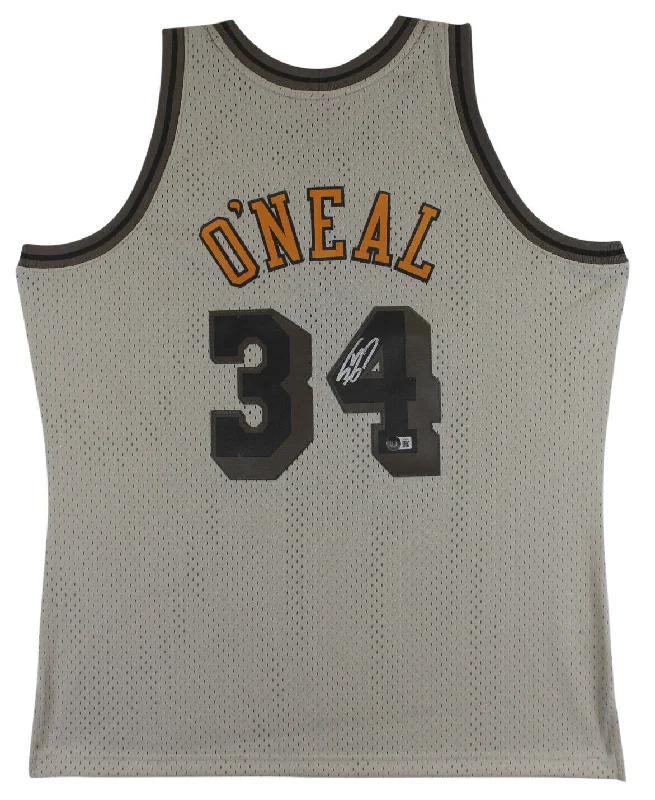 Custom Basketball Jersey with Mesh Panels-Lakers Shaquille O'Neal Signed Light Grey M&N HWC Swingman Jersey BAS Witnessed