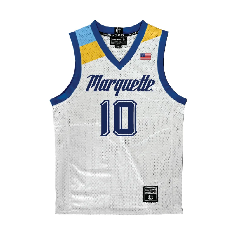 Basketball Jersey with Vintage Style-Marquette Men's Basketball White Jersey  - Damarius Owens