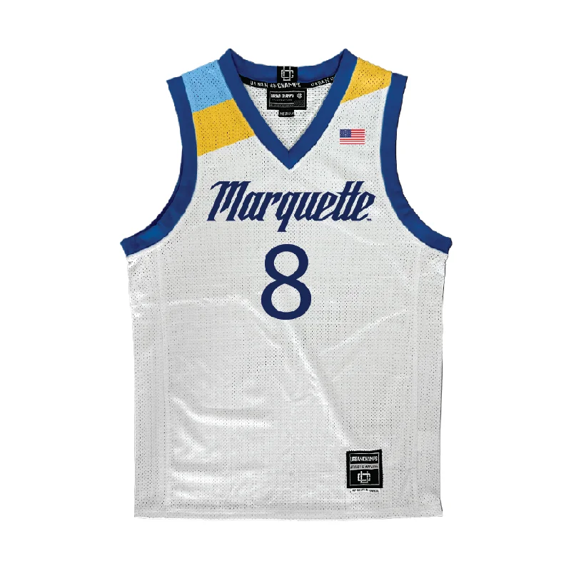 Basketball Jersey with Team Banner-Marquette Men's Basketball White Jersey  - Joshua Clark