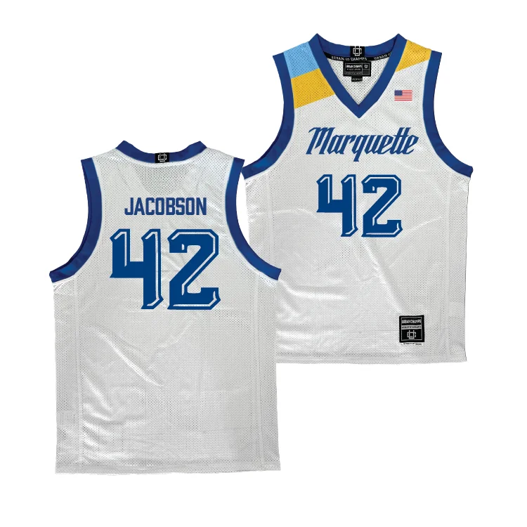 Basketball Jersey for Holiday Events-Marquette Men's Basketball White Jersey  - Luke Jacobson