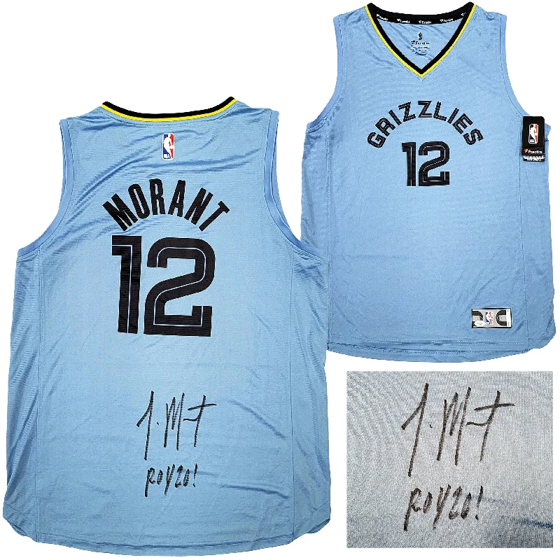 Basketball Jersey for School Clubs-Memphis Grizzlies Ja Morant Autographed Light Blue Fanatics Jersey Size L "ROY 20" JSA Stock #207961