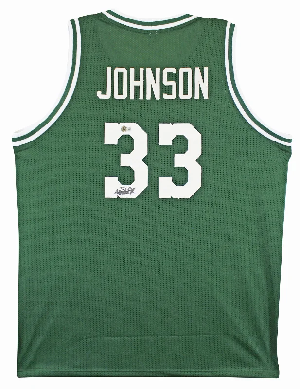 Basketball Jersey for School Championship-Michigan State Magic Johnson Authentic Signed Green Jersey BAS Witnessed 2