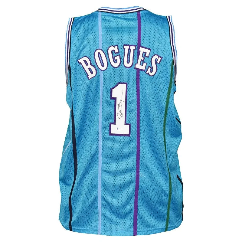 Basketball Jersey with Color Block-Muggsy Bogues Signed Charlotte Pro Blue Basketball Jersey (JSA)