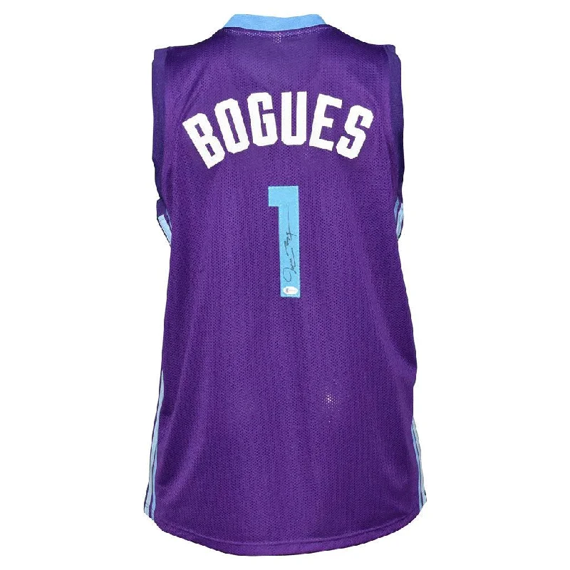 Basketball Jersey with Logo Print-Muggsy Bogues Signed Charlotte Pro Purple Basketball Jersey (Beckett)