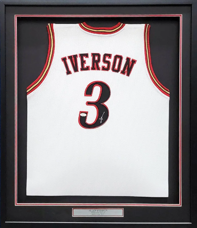 NBA Basketball Jersey-Philadelphia 76ers Allen Iverson Autographed Framed White Jersey JSA Stock #209463