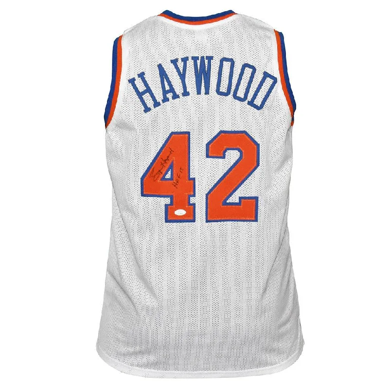 Basketball Jersey for Fundraising Events-Spencer Haywood Signed with HOF New York White Basketball Jersey (JSA)