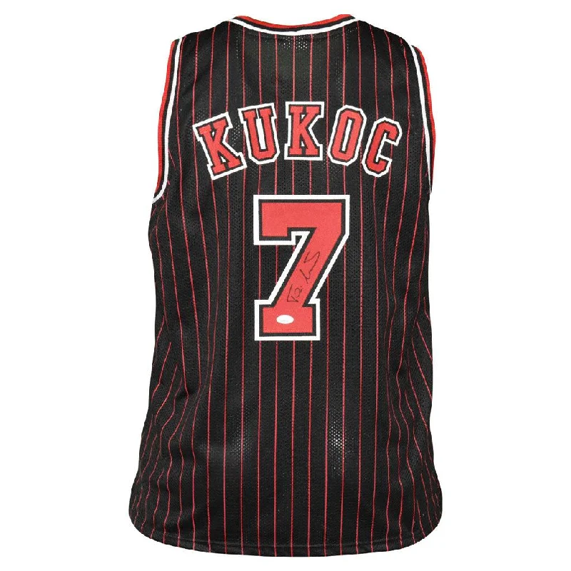 Basketball Jersey for Local League-Toni Kukoc Signed Chicago Black Pinstripe Basketball Jersey (Beckett)