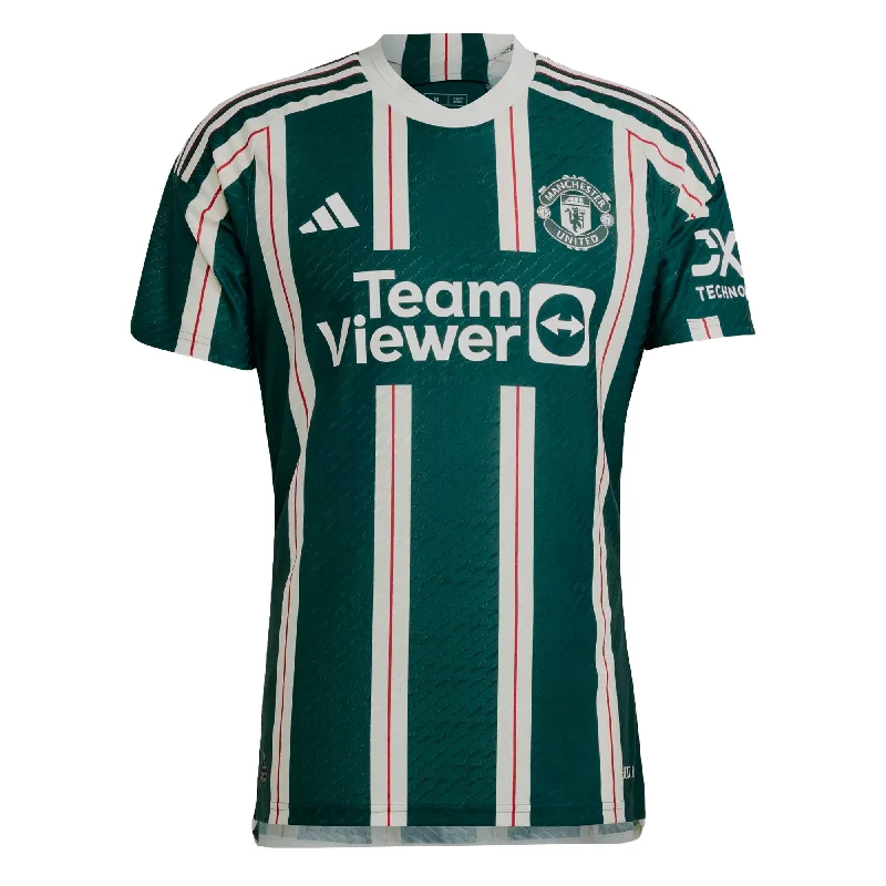 Football Jersey with Embellished Logos-adidas Men's Manchester United 2023/24 Authentic Away Jersey Green Night