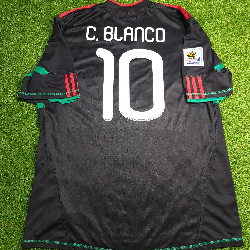 Football Jersey with Bold Lettering-Blanco Mexico 2010 WORLD CUP Away Black Soccer Jersey Shirt XL SKU# P41397