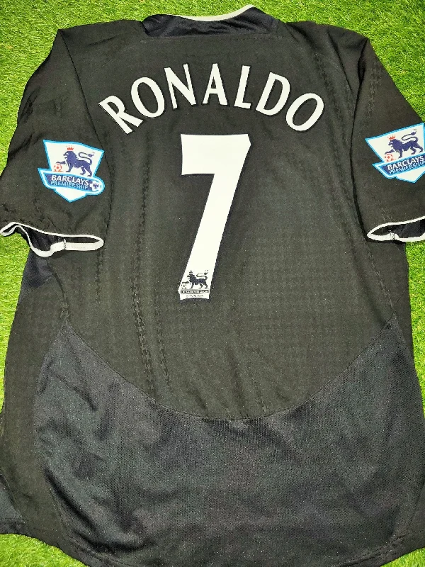 Football Jersey with Artistic Print-Cristiano Ronaldo Manchester United 2004 2005 Away STAND UP SPEAK UP Soccer Jersey Shirt L