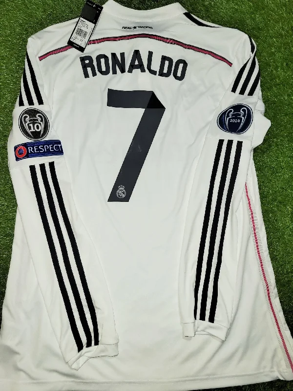 Football Jersey for Home Uniforms-Cristiano Ronaldo Real Madrid 2014 2015 Long Sleeve UEFA Jersey Shirt BNWT XL SKU# F49660