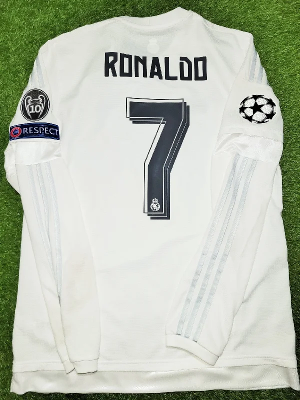 Football Jersey for Local League-Cristiano Ronaldo Real Madrid 2015 2016 Long Sleeve UEFA FINAL Soccer Jersey Shirt L SKU# S12653