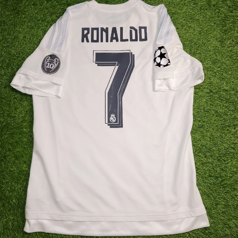 Football Jersey for School Events-Cristiano Ronaldo Real Madrid 2015 2016 UEFA FINAL Home Soccer Jersey Shirt M SKU# S12614