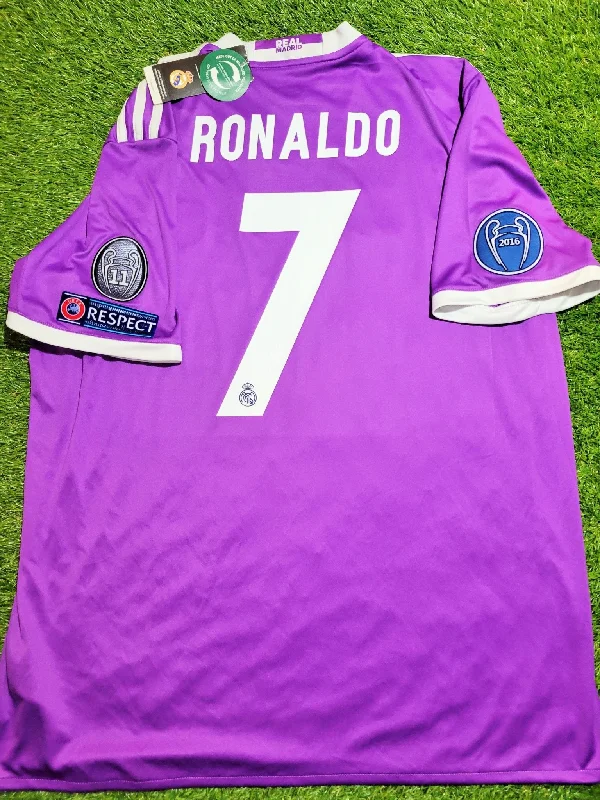 Personalized Kids Football Jersey-Cristiano Ronaldo Real Madrid 2016 2017 UEFA FINAL Purple Away Jersey Shirt BNWT M SKU# AI5158