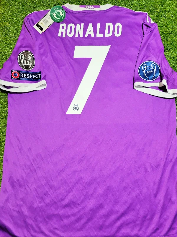 Football Jersey with Team Number-Cristiano Ronaldo Real Madrid 2016 2017 UEFA FINAL Purple Away Soccer Jersey Shirt BNWT XL SKU# AI5158