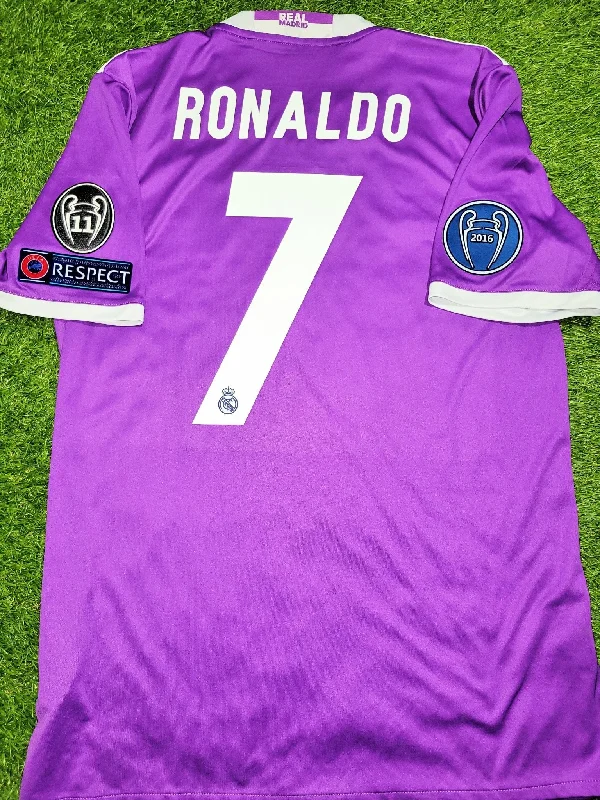 Football Jersey with Custom Design-Cristiano Ronaldo Real Madrid 2016 2017 UEFA FINAL Purple Away Soccer Jersey Shirt M SKU# AI5158