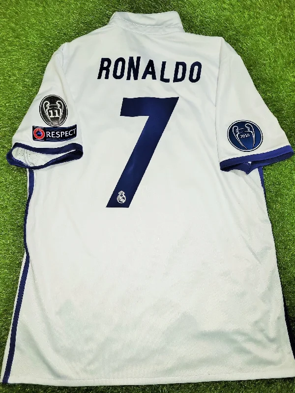 Football Jersey for Softball Teams-Cristiano Ronaldo Real Madrid 2016 2017 UEFA Home Soccer Jersey Shirt L SKU# S94992