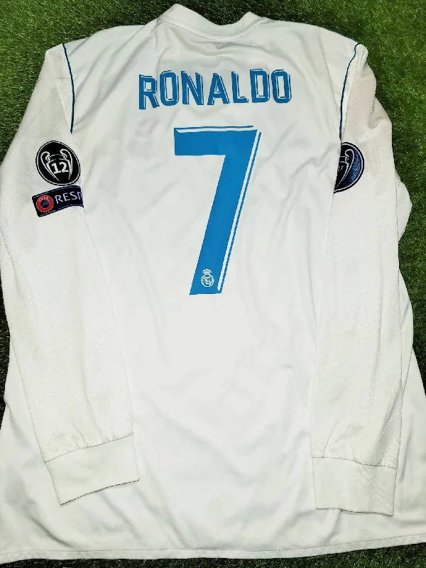 Football Jersey with Special Patches-Cristiano Ronaldo Real Madrid 2017 2018 LAST GAME UEFA FINAL Long Sleeve Soccer Jersey Shirt XL SKU#  B31106