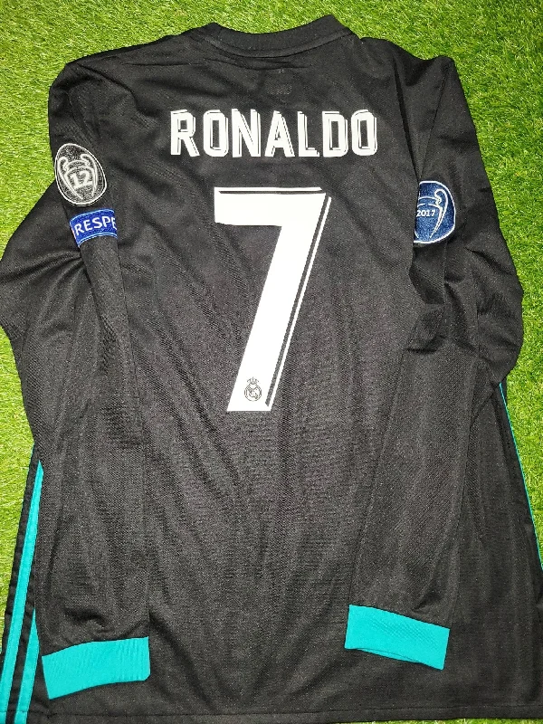 Football Jersey with Custom Logo-Cristiano Ronaldo Real Madrid 2017 2018 UEFA Long Sleeve Away Soccer Jersey Shirt L SKU# B31088